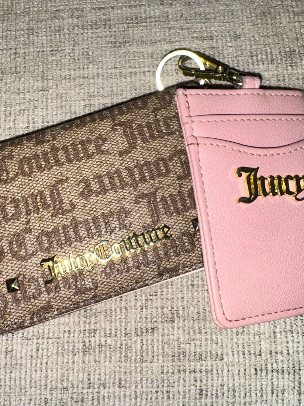 Juicy Couture Pink Card Holder with Brown Monogram Key Wallet